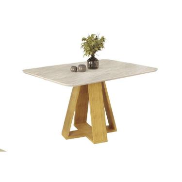 Imagem de Mesa De Sala Jantar Celeste Tampo Madeirado Curvo 120x90 Cedro/quartzo - Dj Móveis