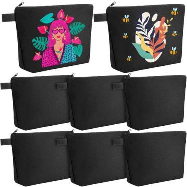 Imagem de Bolsas de cosméticos de lona Weewooday, bolsa de maquiagem de 8 peças,