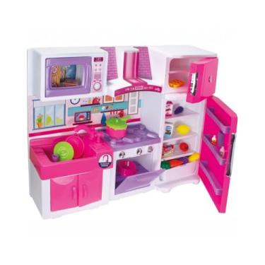 Imagem de Brinquedo Infantil de Cozinha, com Fogão,Faz de Conta e Casinha, Geladeira, Pia, Micro-ondas e Armário,Conjuntos de Cozinha de Brinquedo, Cor Rosa, para Crianças