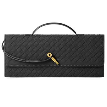 Imagem de XquiziFit Bolsas de mão femininas de tecido de couro para noite bolsas de ombro femininas transversais, Camurça preta, One Size