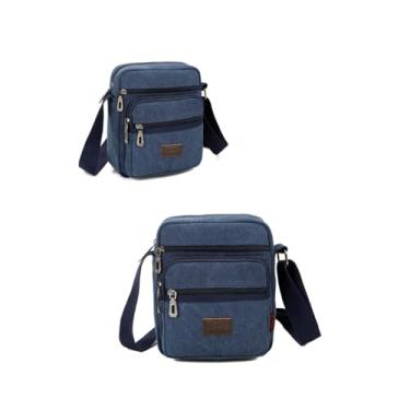 Imagem de Bolsa masculina de lona bolsa tiracolo pequena bolsa tiracolo bolsas de trabalho vintage multifuncional, Azul, Medium, Azul