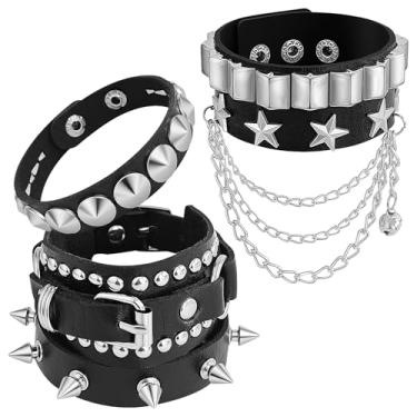 Imagem de EMORBALS Pulseira punk rock cravejada - pulseiras de couro ajustáveis para homens e mulheres - acessórios góticos grunge anos 80, Inch, Couro sintético, Sem Pedra Preciosa