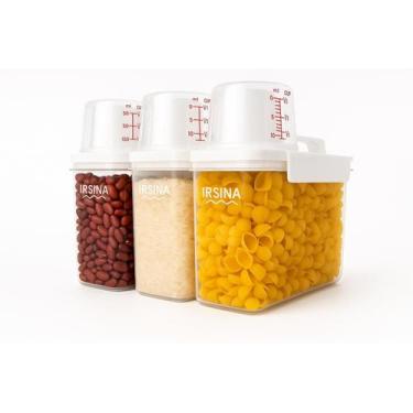 Imagem de Kit 3 Potes Herméticos 1,1 L com Copo Medidor Dispenser Acrílico Trans