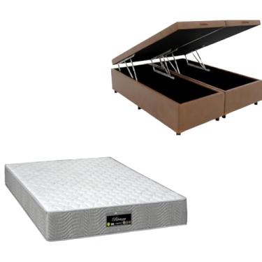 Imagem de Cama Box Baú Bipartida Blindada com Colchão RivIera Molas Ensacadas 25cm (CORINO MARROM, Casal Bipartido)