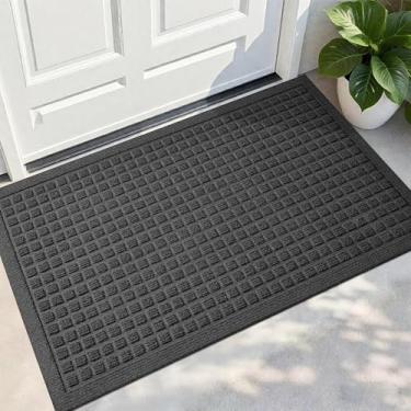 Imagem de PLEASOR Tapete de porta frontal para entrada interna e externa, capacho absorvente e resistente à sujeira, tapete de entrada antiderrapante resistente, resistente ao desbotamento, tapete de entrada de