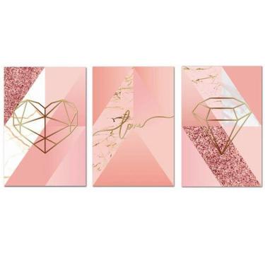 Imagem de Kit Placas Quadros 3 Peças Mdf 30x45 Formas Rosa 