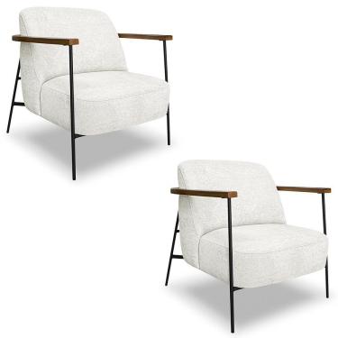 Imagem de Poltrona Para Sala Pés Metálicos Kit 2 Ellen S06 Boucle Branco - Mpozenato
