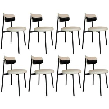 Imagem de Cadeira De Jantar Estofada Kit 8 Nyka M25 Linho Areia/preto - Mpozenato