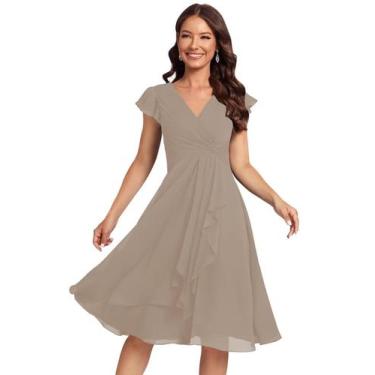 Imagem de Vestido de dama de honra Monvelli franzido, chiffon, cinza, decote em 