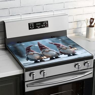 Imagem de BVBOX Capa superior de fogão de Natal para fogão elétrico 71.1 cm x 50.8 cm, capas superiores de fogão de vidro lavável decorativo tapete protetor de fogão para cozinha doméstica (gnomos)