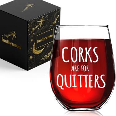 Imagem de Innfueunun Corks Are For Quitters taça de vinho, presentes engraçados para amantes de vinho para mulheres e homens, presente de óculos fofos para aniversário, Natal, festa de Ação de Graças - 425 g