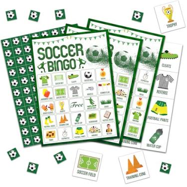 Imagem de Cartas de jogo de bingo de futebol, jogo de cartas de bingo para adultos e amigos, presentes ideais para atividades de festas de futebol e festas, lembrancinhas de decoração de festa de futebol -A06
