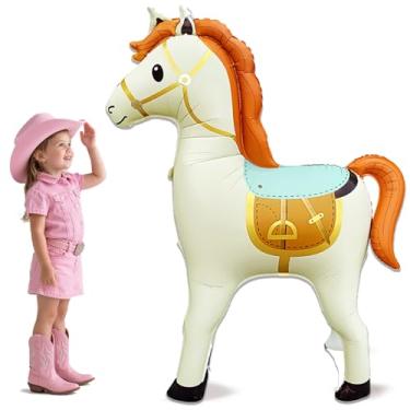 Imagem de Balão de cavalo gigante de 134 cm em pé, balão de pônei em tamanho real para cowboy cowgirl aniversário chá de bebê tema ocidental, decorações de festa (branco pérola)