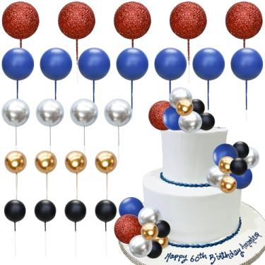 Imagem de Gyufise 50 peças de topo de bolo de bola, mini balões, decoração de bolo, bolas de espuma, topos de bolo para tema de aranha, chá de bebê, artigos de festa de aniversário, vermelho, azul, prata