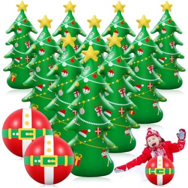Imagem de Shappy Conjunto de boliche inflável gigante de Natal com 12 peças, 71 cm, conjunto de boliche inflável gigante para festa de Natal, família, suprimentos de festa, festa interna e externa (árvore de