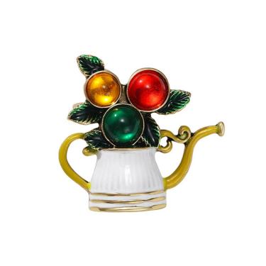 Imagem de Regador vintage Brooch Pins com flores de cristal coloridas