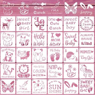 Imagem de 30 peças de estênceis de chá de bebê, kit de decoração, estênceis de chá de bebê para pintura de tecido, modelos reutilizáveis de frases mistas de 12 cm para body, camisas, sapatos, babadores, roupas