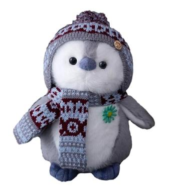 Imagem de ESTINTENG Boneca Pinguim Bonita Cachecol de Natal Chapéu Confortável Boneca de Pelúcia Pinguim Cinzento - 27 cm 【0,18 kg】
