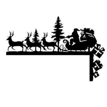 Imagem de Elegante decoração de metal de canto de porta de Natal - Padrão de três cervos e trenó para lareira, casa e decoração de férias 20 x 13 cm