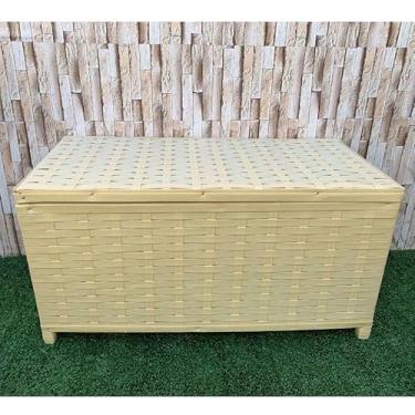 Imagem de Baú Horizontal Organizador 45L em Fibra Sintética – Caixa Cesto para Brinquedos e Roupa Suja 60x30x30 com Tampa(Palha)