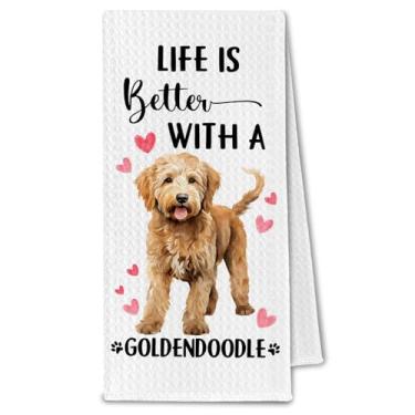 Imagem de ChissNook Goldendoodle Gifts Toalhas de cozinha, Life is Better with a Goldendoodle Toalhas de prato de chá para cozinha, presentes para amantes de donos de cães para mulheres, toalha de mão