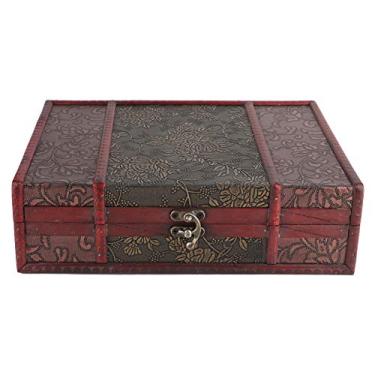 Imagem de Fayelume Caixa decorativa, caixa de madeira com tampas fivela de liga metálica, caixas de lembrança vintage, caixas de livro de 28 x 21 x 8,5 cm, para lembranças de decoração de casa