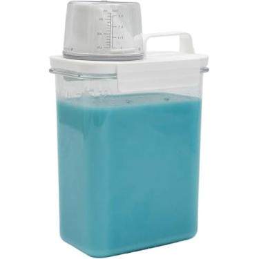 Imagem de Porta Sabão em Pó Transparente com Copo Dosador Pote Hermético Alimentos Grãos com tampa e alça, Capacidade 1,8L