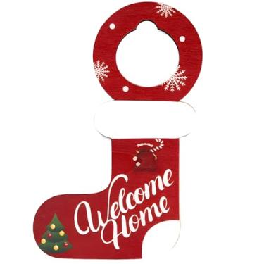 Imagem de Cabide de porta de madeira, sinal de meia de Natal festivo para maçanetas, enfeite de entrada de quarto alegre, decoração de Natal para festas, etiqueta de maçaneta de porta de madeira