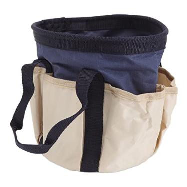 Imagem de Phefop Bolsa de Ferramentas de Jardim, Bolsa de Ferramentas Redonda de Pano Oxford de Grande Capacidade Com 6 Bolsos para e Acessórios de Jardinagem (Azul Escuro com Cor Creme)