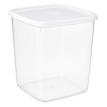 Imagem de Pote Plástico Retangular Hermético para Alimentos, Recipiente com Tampa Branca, Organizador de Cozinha com Marcação de Volume para Grãos e Macarrão