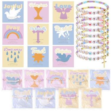 Imagem de Quelay Conjunto de 25 pulseiras cristãs Jesus Loves You Cross Bulk for Women Bible Glass Beaded Friendship Bracelet with Prayer Card Faith Inspirational Gift for Church School Gospel Reminder Jewelry