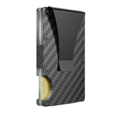 Imagem de Carteira masculina fina de fibra de carbono – Carteira minimalista com bloqueio de RFID com clipe para dinheiro | Design simplificado e sem costura para conforto e estilo do dia a dia