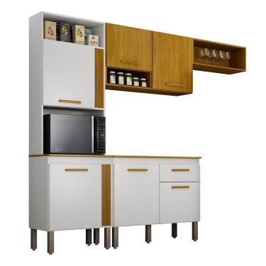 Imagem de Cozinha Compacta Liza 6 Portas 1 Gaveta Nicho Ripado Mobilihouse Cinamomo Com Branco Acetinado