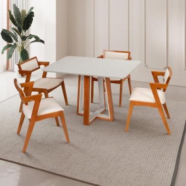 Imagem de Conjunto Mesa Viena com 4 Cadeiras Madeira Maciça e Estofada Ímola Esp