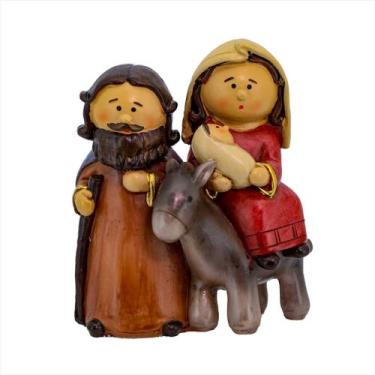 Imagem de Sagrada Família Presépio Com Jumento Enfeite Natal Resina - Magizi