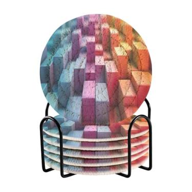 Imagem de Qilmy Conjunto de 6 peças de porta-copos de rosas coloridas bonitas ou porta-copos de bar para bebidas, porta-copos de fazenda ou porta-copos de mesa rústicos, porta-copos modernos de algodão para o