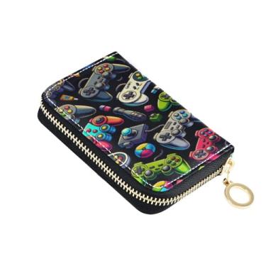 Imagem de WELLDAY Vários gamepads porta-cartões de crédito de couro com zíper minimalista carteira com porta-cartões - Estojo pequeno com bloqueio de RFID e bolsa para moedas