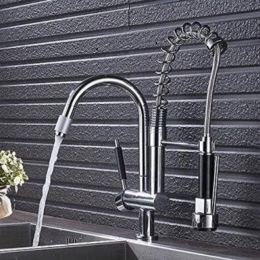 Imagem de LMJYU Torneira Estilo Clássico Molas Cromadas Bocal Pull-Down Torneira de Cozinha Única Torneira de Punho Duplo Torneira de Cozinha Torneira de Cozinha