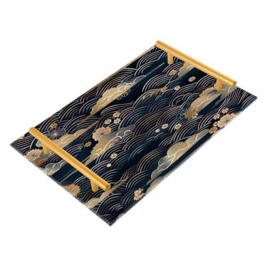 Imagem de Wassud Bandeja de banheiro com ondas azuis escuras, bandejas de perfume, alça de maquiagem, cômoda, quarto, cozinha, mesa, 30 x 20 cm