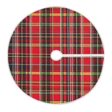 Imagem de CEBUGI Saia de árvore de Natal de 120 cm, tapete redondo macio com cordão, saia xadrez de tartã de Natal para decoração de casa de Natal, Halloween, férias