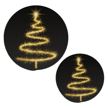 Imagem de Wassud Conjunto de trivet de árvore de Natal Gold Line para pratos quentes, suportes redondos de algodão, almofadas quentes, porta-copos elegantes, decoração de cozinha e acessórios, 2 peças