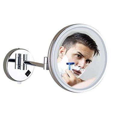 Imagem de YYBOES Espelho de maquiagem iluminado por LED, ampliação de 3x, espelho de montagem na parede com extensão de dois lados, espelho giratório de 360 graus para banheiro de 25 cm, latão, quarto ou