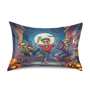 Imagem de Wassud Fronha de cetim com esqueletos dançantes para cabelo e pele, fronhas de seda lisa, tamanho padrão, capas de travesseiro respiráveis com fecho de envelope