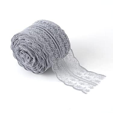 Imagem de Pssopp Fita Decorativa de Renda de Casamento de 10 M, Fitas de Rolo de Padrão Vintage de Tecido Perfeitas para Embrulho de Presentes, Artesanato, Design de Flores, Rendas Decorativas (GREY)