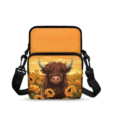 Imagem de CLOHOMIN Bolsa mensageiro pequena para mulheres e homens, bolsa para celular, carteira, bolsas pequenas da moda, pochete bolsa mensageiro, Girassóis Highland Cow