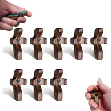Imagem de VINETEN Cruz Do Meu Coração, De Madeira, Presente Encorajamento, Para Alívio Estresse, Oração As Mãos, Presentes Cristãos Bolso Mulheres E Brinquedos Inquietos Crianças Adultos (Preto, 8 Peças)