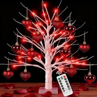 Imagem de [Temporizador] 61 cm, 72 cm, bétula iluminada com LED, 12 peças, ornamentos, 8 modos de iluminação, LED, luz de bétula, pré iluminada, para decoração de dia dos namorados (luzes LED vermelhas)