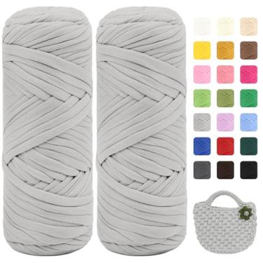 Imagem de Maxee Pacote com 2 fios de camiseta premium (200 g/75 m cada), linha de fita macia para crochê e tricô - cor intensa e fácil de cuidar