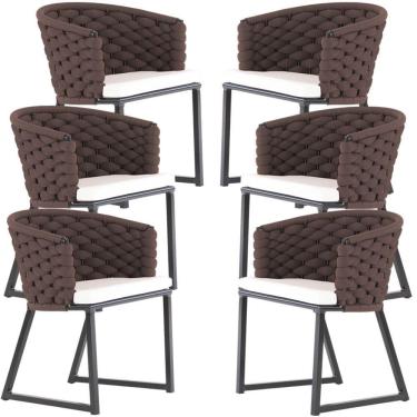 Imagem de Kit 6 Cadeiras Bali Alumínio Em Tricô Náutico Trama Original Marrom