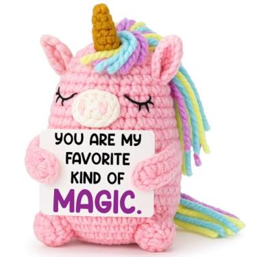 Imagem de Gift for Teen Girl — Handmade Crochet Pink Unicorn Plush 4" with “You are My Favorite Kind of Magic” Card, Stuffed Animal Cute Desk Decor for Teen Girl Christmas Stocking Stuffers